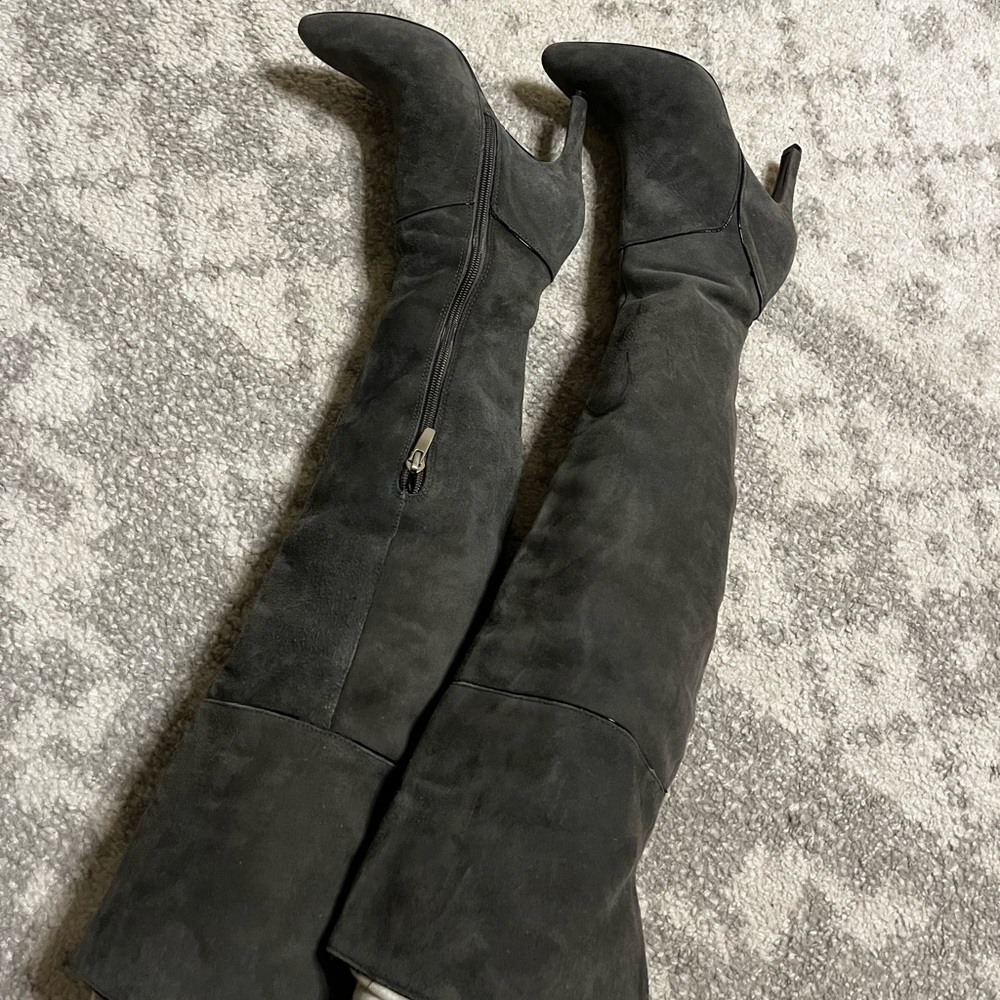 enzo angiolini suede boots 5 tall Leather chic festival y2k streetwear gray grey